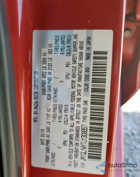 2018 Mazda 6 Grand Touring Reserve from USA, damaged, VIN JM1GL1WY7J1308657